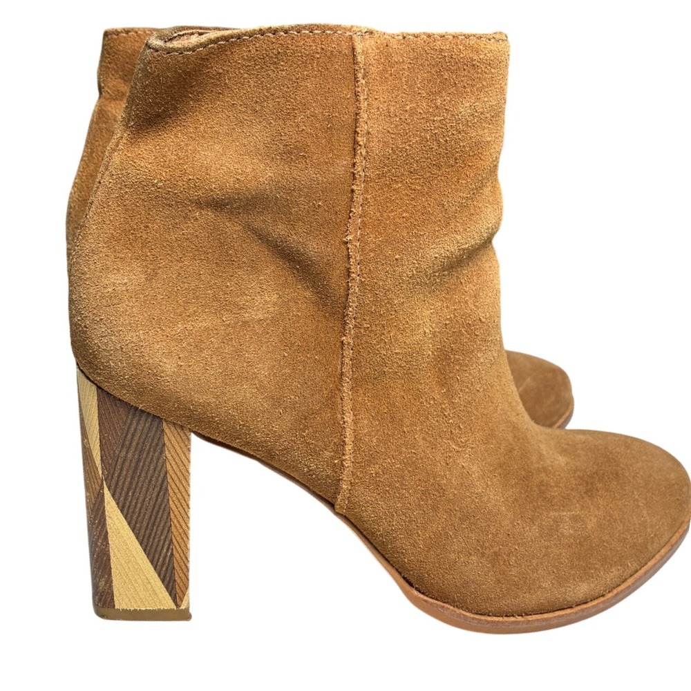 Matisse Tan Suede Ankle Boots Geometric Block Heel Made Brazil Size 9